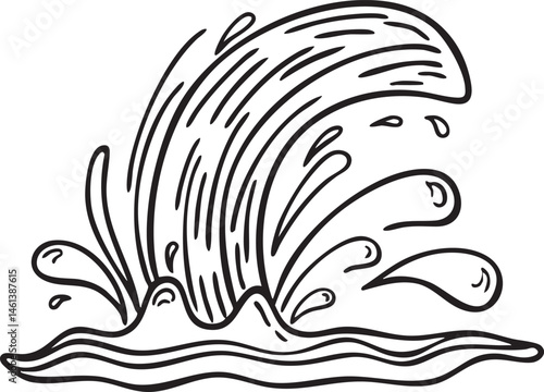 A stylized depicts a wave breaking against a calm sea.