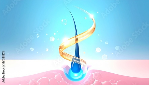 Hair Follicle - Macro or Illustration of Hair - Hair Care with Minerals or Vitamin - Supportive Image for Shampoo, Serum and Conditioners - Treatment against Scalp Irritation, Baldness and Hair Loss