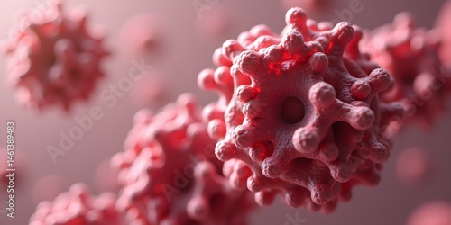 3D render of a myoglobin molecule with rich burgundy atoms forming a complex protein structure against a subtle muscle tissue pattern background in muted pink tones