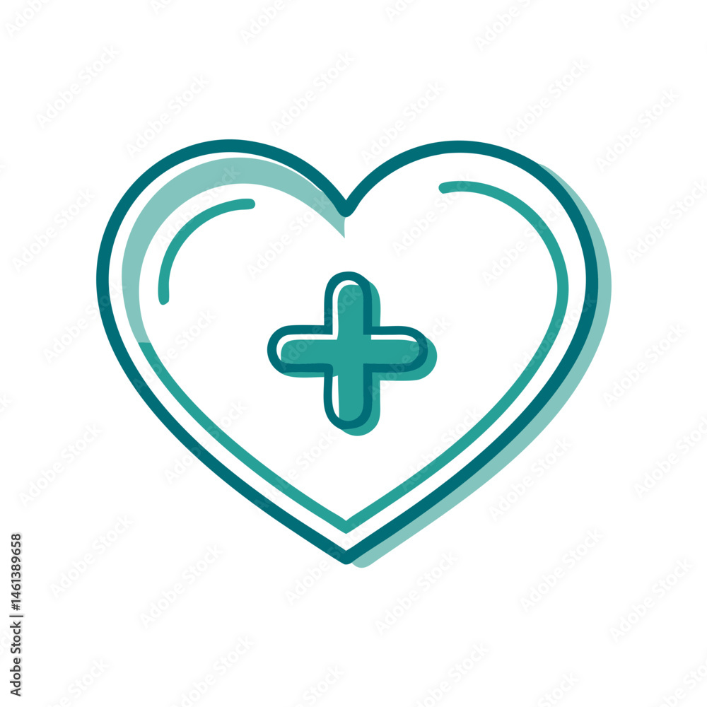 Heart icon with medical cross symbol in minimalist style Heart icon with medical cross symbol in minimalist style
