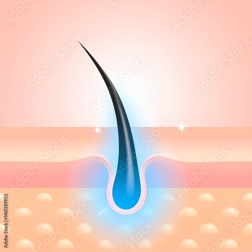 Hair Follicle - Macro or Illustration of Hair - Hair Care with Minerals or Vitamin - Supportive Image for Shampoo, Serum and Conditioners - Treatment against Scalp Irritation, Baldness and Hair Loss