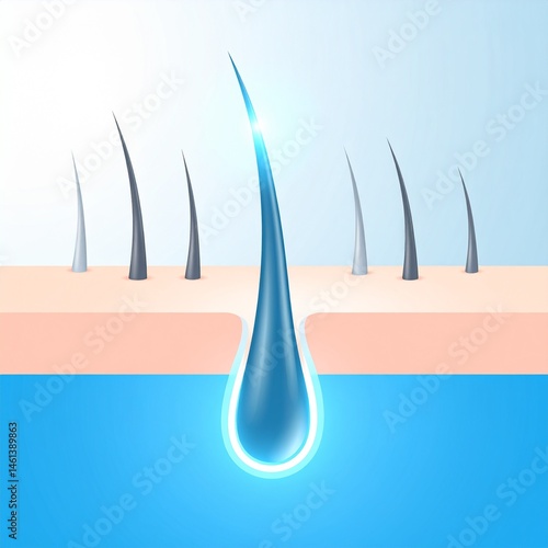 Hair Follicle - Macro or Illustration of Hair - Hair Care with Minerals or Vitamin - Supportive Image for Shampoo, Serum and Conditioners - Treatment against Scalp Irritation, Baldness and Hair Loss