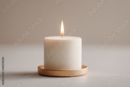 Wallpaper Mural capture minimalistic scene of single golden candle atop small white cake symbolizing anniversary celebration with soft Torontodigital.ca