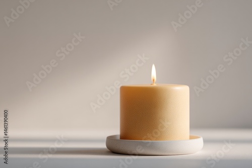 Wallpaper Mural capture minimalistic scene of single golden candle atop small white cake symbolizing anniversary celebration with soft Torontodigital.ca