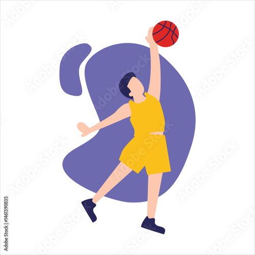 Basketball player in yellow shorts shooting a basketball. Perfect for sportsrelated designs, promotional materials, and basketballthemed content creation.