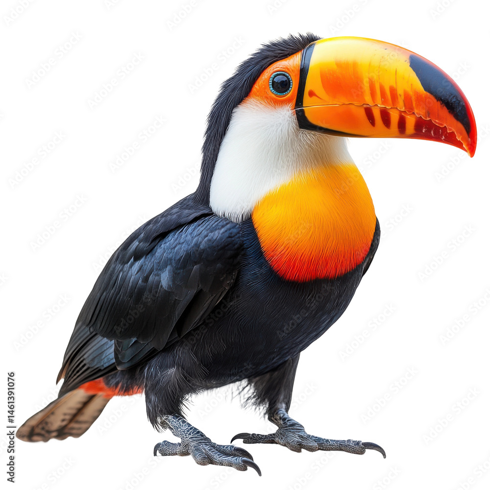 Obraz premium Vibrant toucan bird perched jungle habitat wildlife photography. Isolated on transparent background, png.