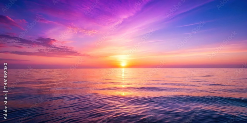 Fototapeta premium Sunset over a serene ocean with a gentle purple-pink gradient background, peaceful evening, calming atmosphere
