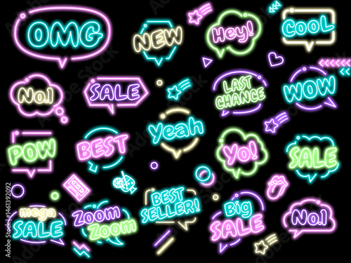Pop Neon Speech Bubbles Pack | Retro 80s Style, Text Customizable