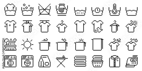 Laundry pixel icon set vector illustration