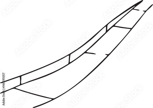 A stylized canoe gracefully curves across a white background.