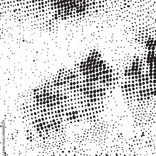 A densely patterned composed of numerous black and white dots forming a blurred human face.
