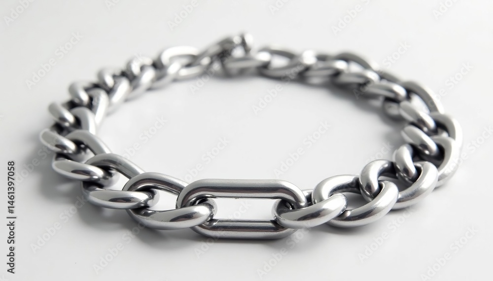 Fototapeta premium Silver curb chain bracelet, bold design, studio shot , close-up, bold