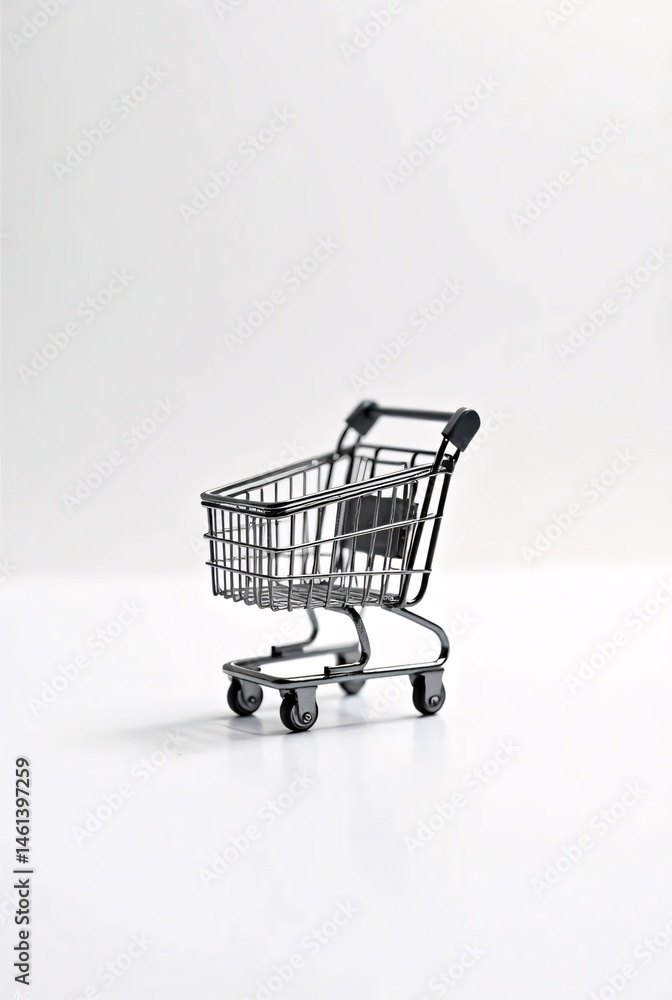 Empty Miniature Shopping Cart on White Background