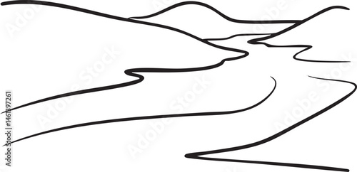 Abstract black and white lines form flowing dunes.
