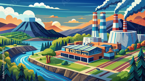 Electric energy production from fossil fuel. Kingston power station in Roane County near Kingston, Tennessee. Major coal-fired power plant producing  Very beautiful