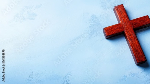 Wooden cross symbol offers powerpoint background copy space for religious or spiritual presentations today.