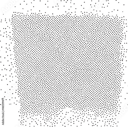 A densely packed field of tiny black dots forms a large square shape.