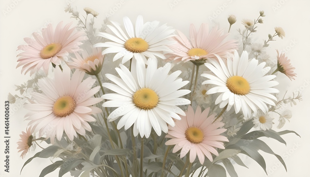 Fototapeta premium A stunning bouquet of daisies, with petals in soft pinks and pure whites.