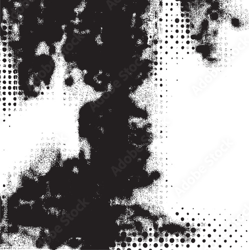 A silhouetted figure appears within a textured speckled of black and white.