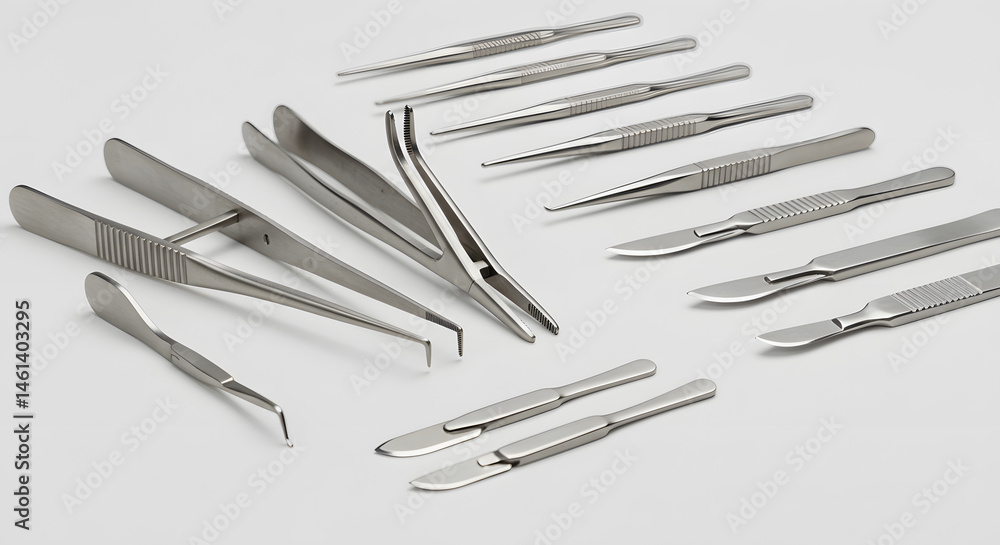 Set of Neurosurgical Tools with Micro-Forceps and Scalpels PNG Set of Neurosurgical Tools with Micro-Forceps and Scalpels PNG