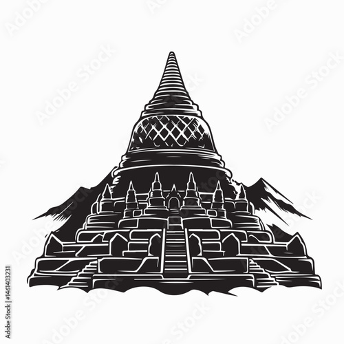 Black and white Buddhist temple design vector image isolated on white background
