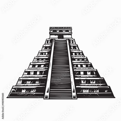 Chichen itza Vector Image. Black and white Chichen itza Vector Image isolated on white background.