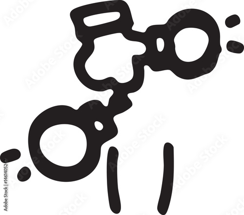 A black silhouette of handcuffs rests on a white surface.