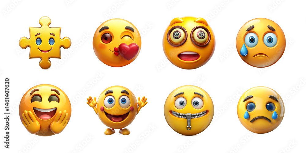 Obraz premium 3D Emoji Pack Vibrant & Expressive Faces for Chat, Social & Design Projects