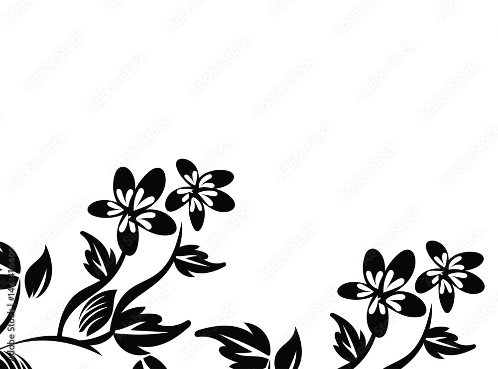 Fototapeta premium Elegant Black and White Floral Corner Design for Invitations and Cards