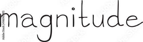 Large handwritten word "magnitude" in a bold typeface on a black background.