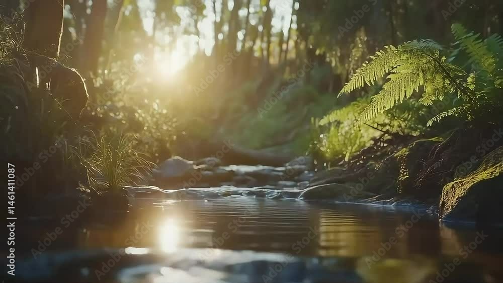 Forest stream sunrise tranquil nature Forest stream sunrise tranquil nature