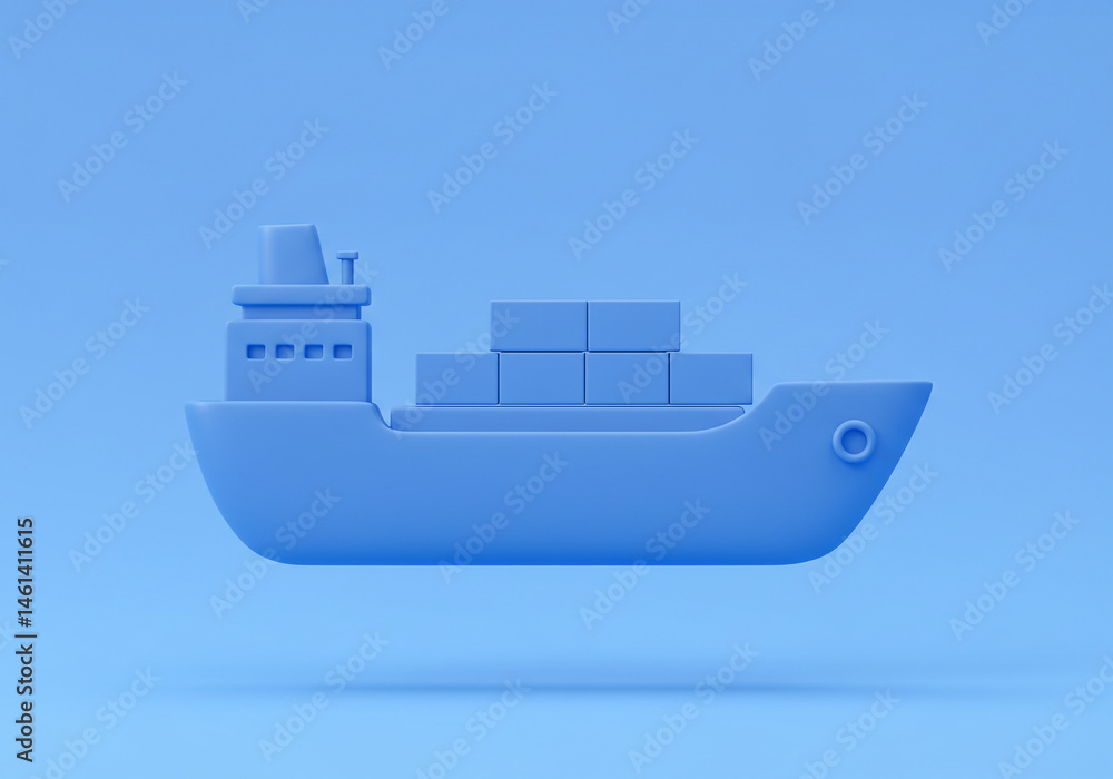 Obraz premium Cargo Ship Carrying Containers on Water - Blue Minimalist Style