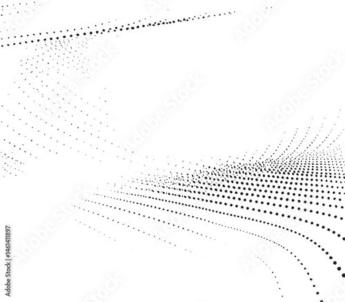 A dynamic white abstract wave composed of numerous small dots.