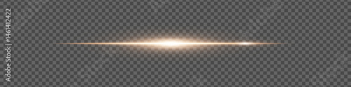 Soft golden flare line with subtle glow on transparent background. Minimalist light effect for sci-fi or tech design.