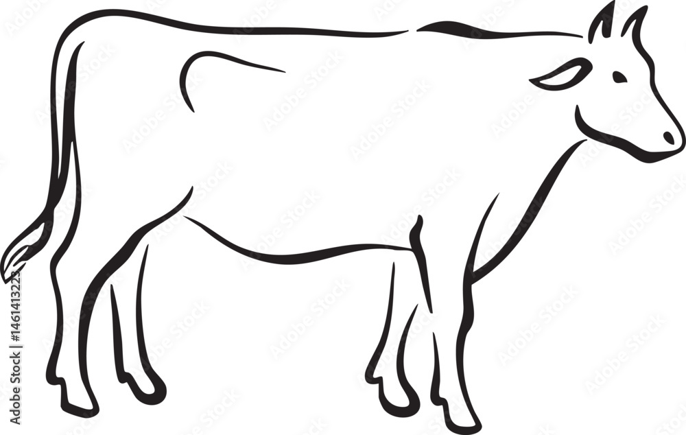 Obraz premium A simple black and white drawing of a cow stands gracefully.