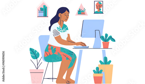 Woman working on her computer at home