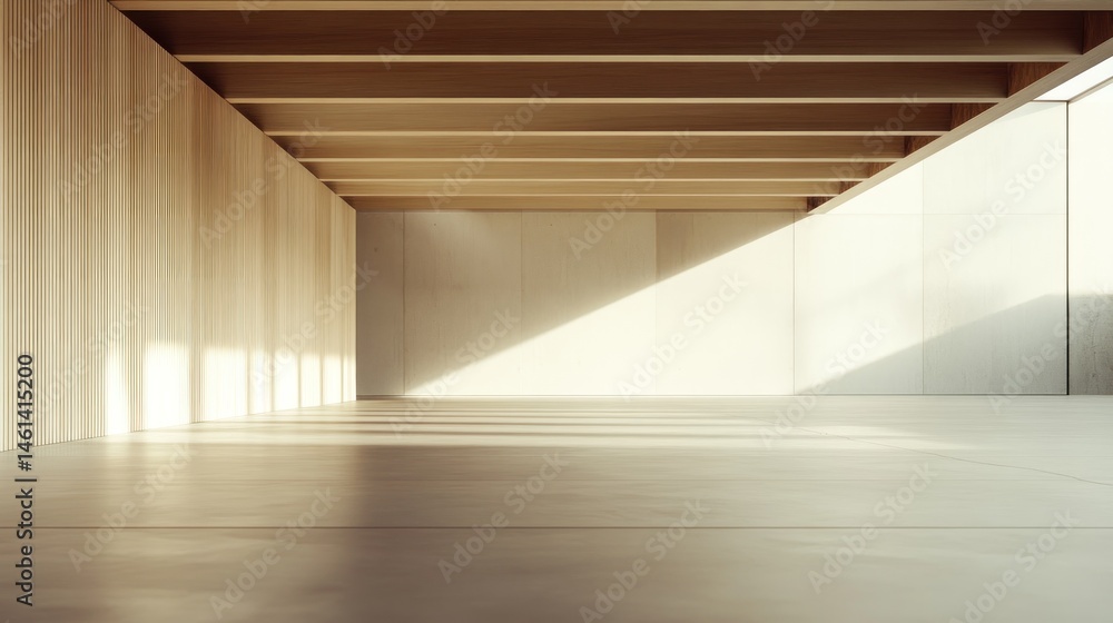 Obraz premium Modern wooden interior, spacious and bright