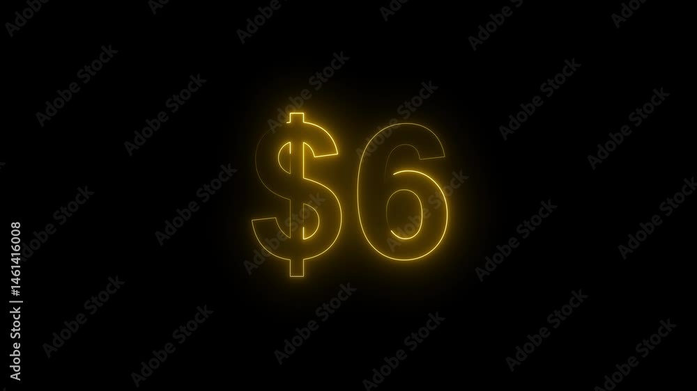 neon 5 dollar text icon. animation on black background. neon 5 dollar text icon. animation on black background.