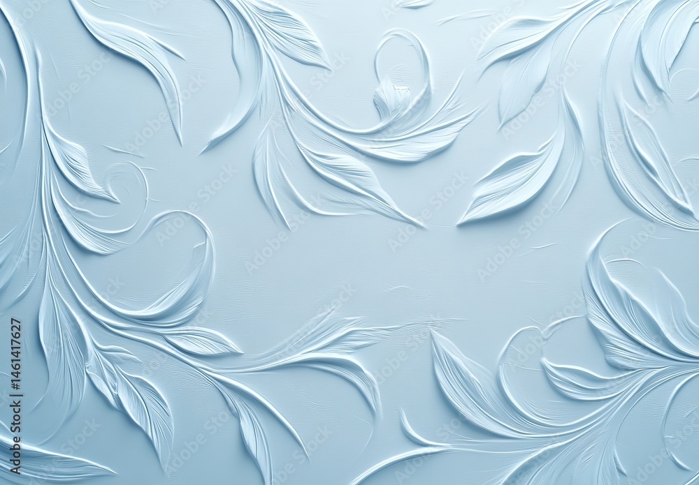 Fototapeta premium Light blue floral patterns on a texture background provide a sophisticated setting for design and decor, complete with decorative ornament art