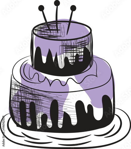 Delicious Two Layered Purple Birthday Cake with Dripping Icing and Candles