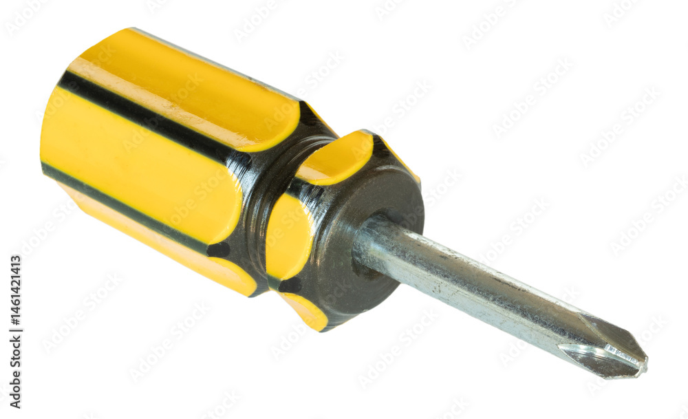 Angled view of an isolated screwdriver with a cross shaped head
