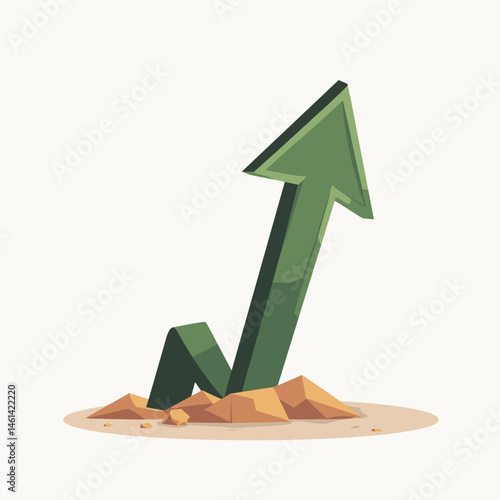 upward trend graphic with sandy base  green arrow growth icon