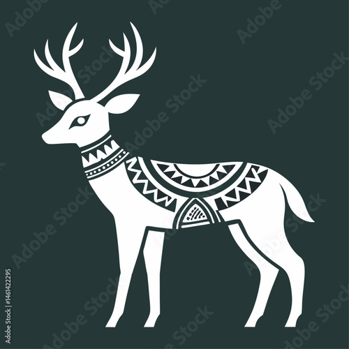 White tailed Deer Silhouette Vector  Vintage Engraving Style Illustration