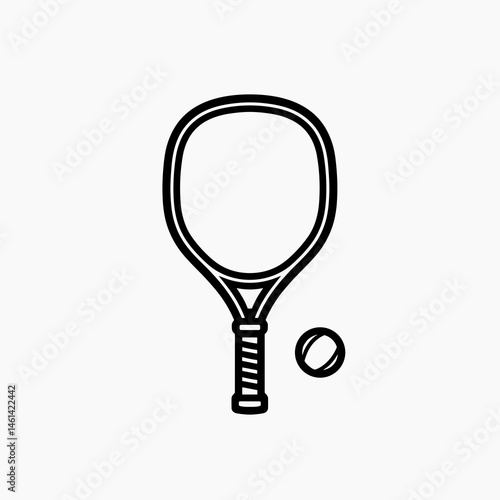 sports equipment icon set tennis racket and ball in black and white