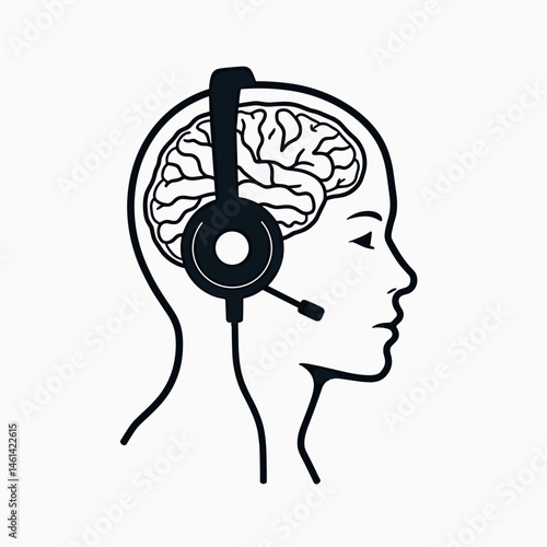 headset conversation brain illustration
