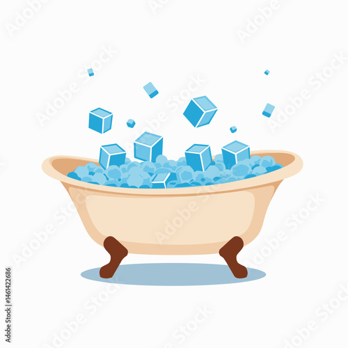 colorful ice cubes in wooden bucket