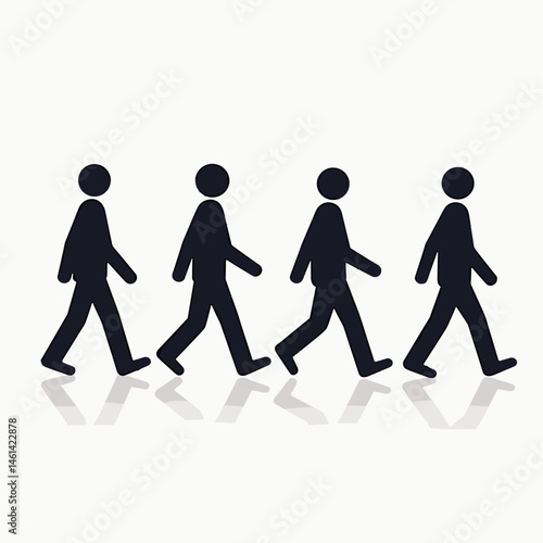crosswalk icon with silhouettes of people walking in black and white