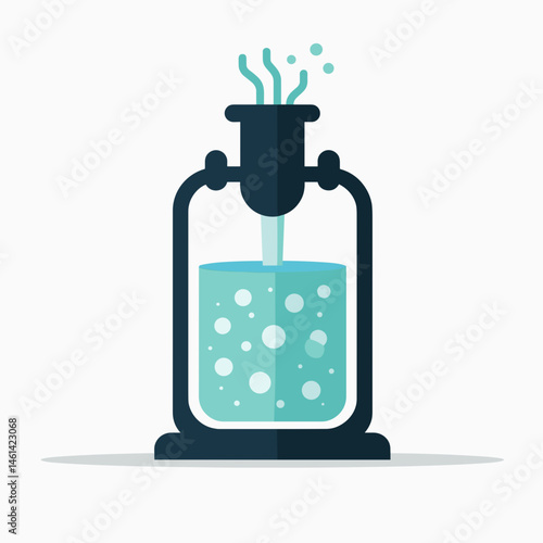 science experiment with blue liquid and bubbles