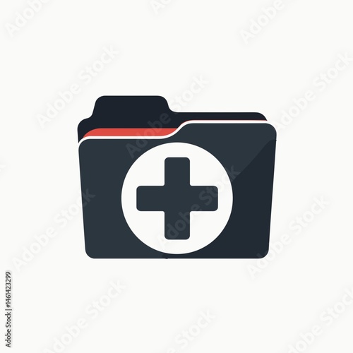 medical file icon with red cross  healthcare symbol on black background