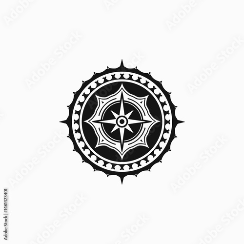 vintage compass rose design with black and white color scheme